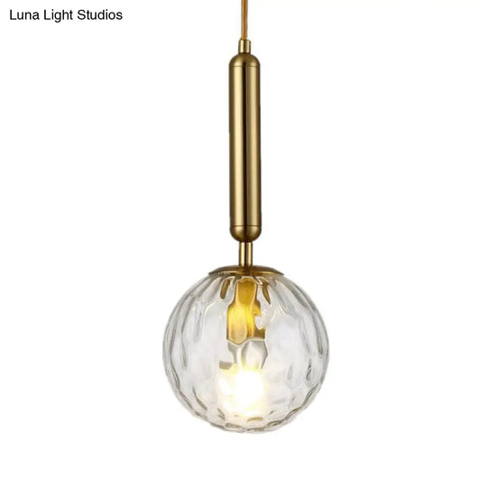 Postmodern Hanging Light: Ball Bedroom Pendant With Clear Water/White Glass & 1 Bulb In Black/Gold