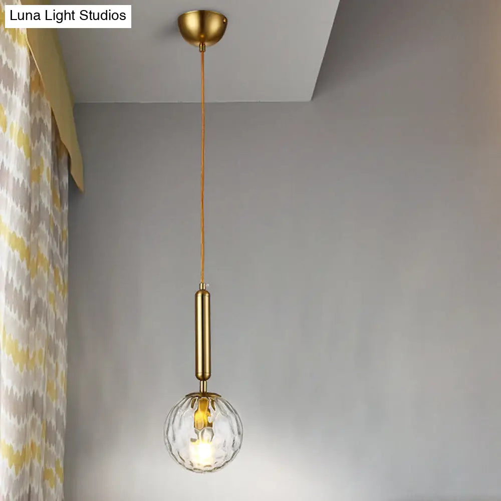 Postmodern Hanging Light: Ball Bedroom Pendant With Clear Water/White Glass & 1 Bulb In Black/Gold