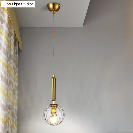 Postmodern Hanging Light: Ball Bedroom Pendant With Clear Water/White Glass & 1 Bulb In Black/Gold