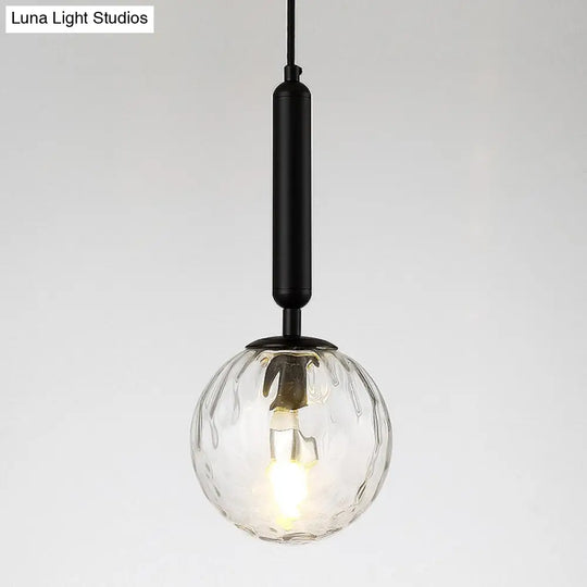 Postmodern Hanging Light: Ball Bedroom Pendant With Clear Water/White Glass & 1 Bulb In Black/Gold