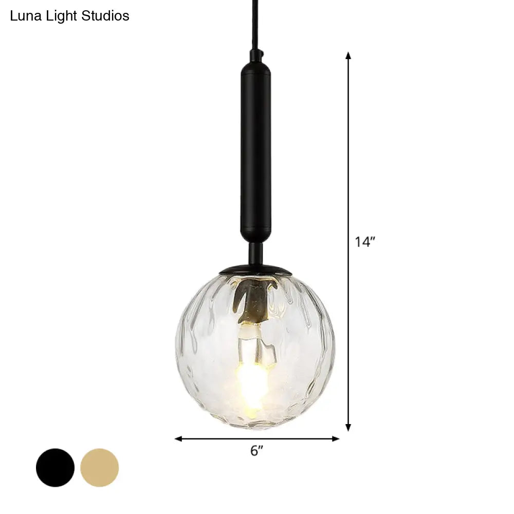 Postmodern Black/Gold Ball Pendant Light With Clear Water/White Glass - Bedroom Down Lighting