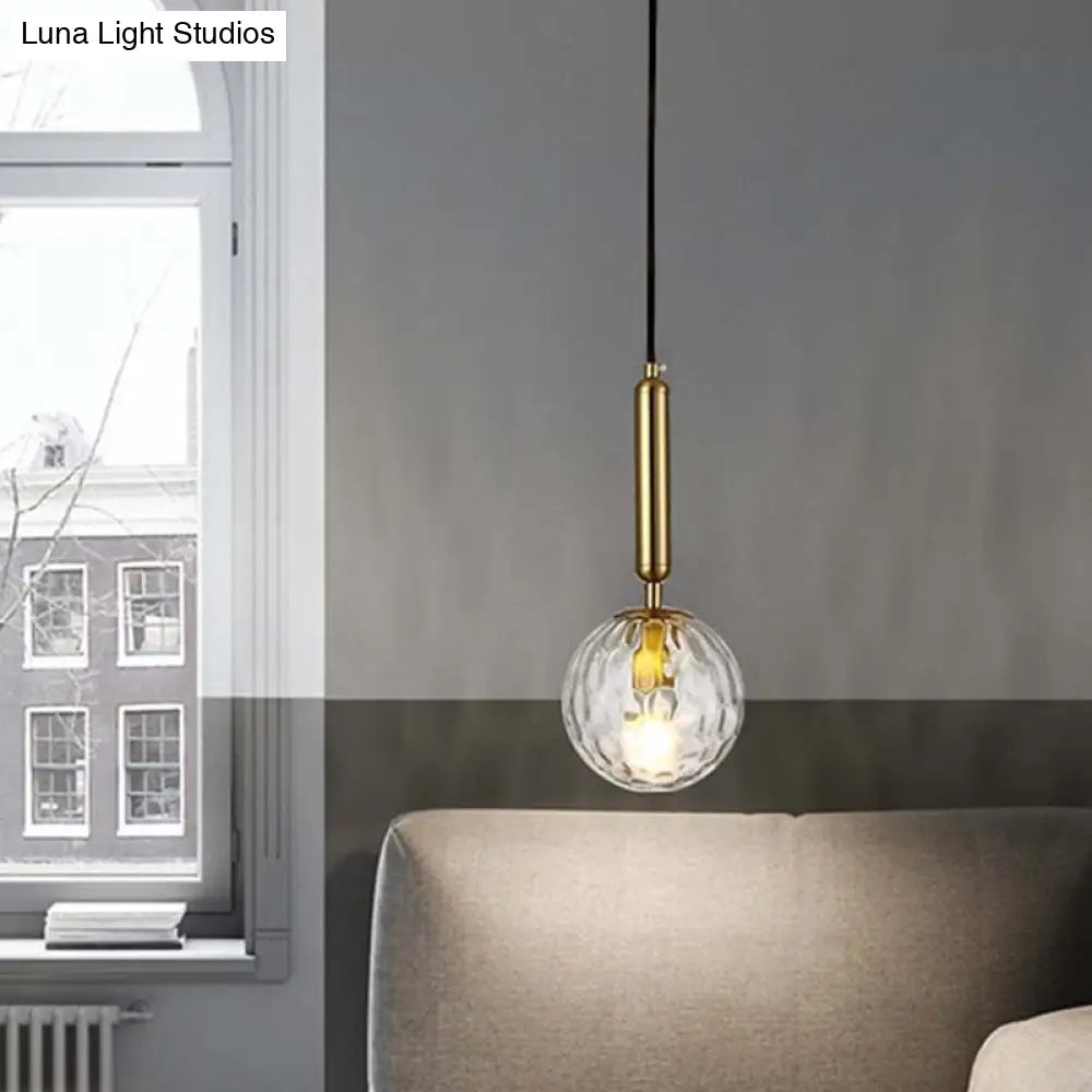 Postmodern Black/Gold Ball Pendant Light With Clear Water/White Glass - Bedroom Down Lighting