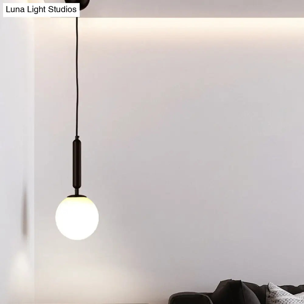 Postmodern Hanging Light: Ball Bedroom Pendant With Clear Water/White Glass & 1 Bulb In Black/Gold