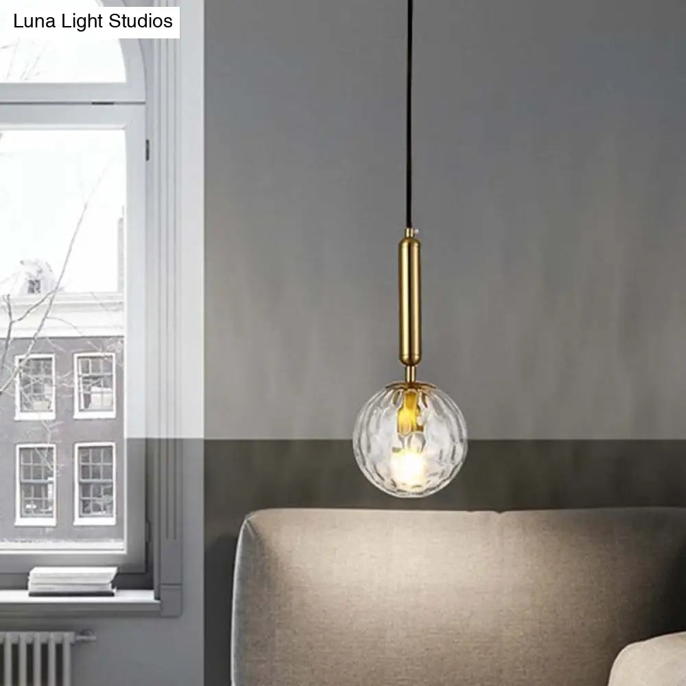 Postmodern Hanging Light: Ball Bedroom Pendant With Clear Water/White Glass & 1 Bulb In Black/Gold