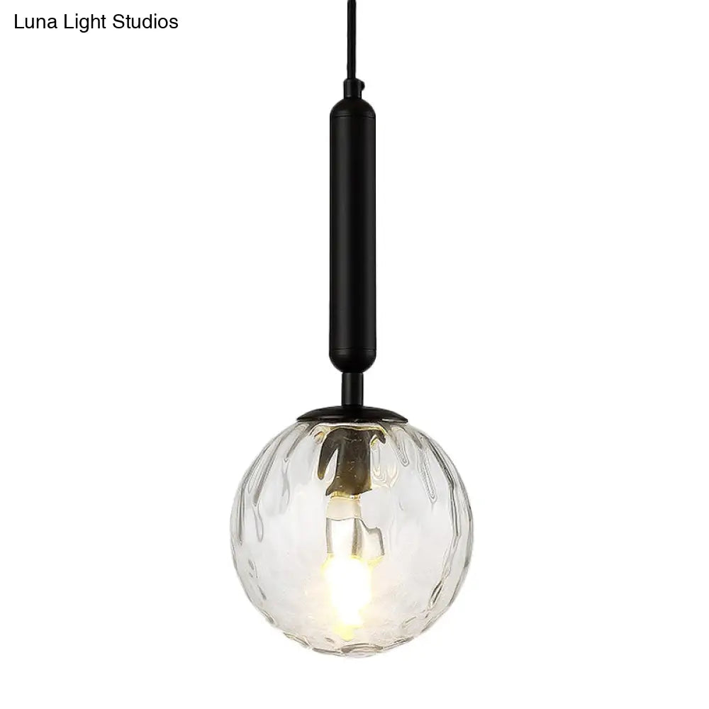 Postmodern Hanging Light: Ball Bedroom Pendant With Clear Water/White Glass & 1 Bulb In Black/Gold