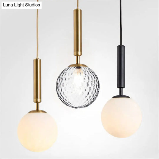 Postmodern Black/Gold Ball Pendant Light With Clear Water/White Glass - Bedroom Down Lighting