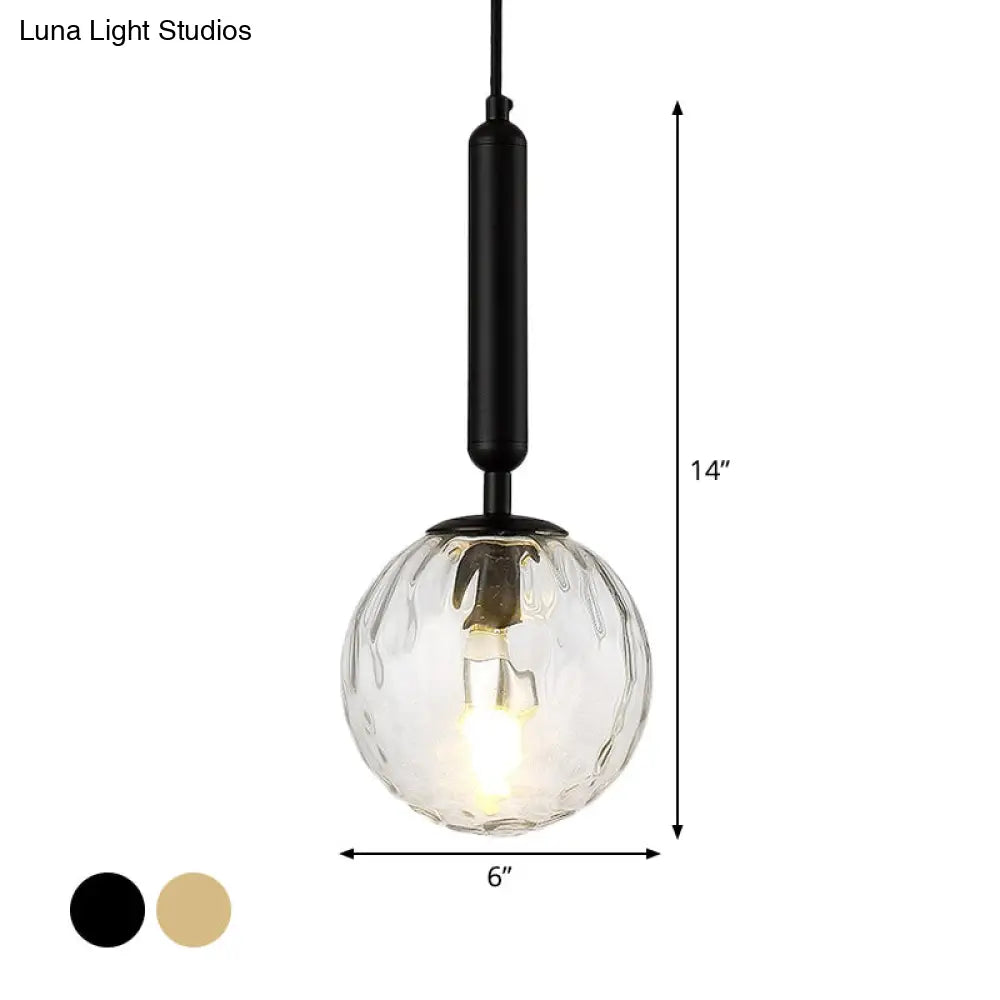 Postmodern Hanging Light: Ball Bedroom Pendant With Clear Water/White Glass & 1 Bulb In Black/Gold