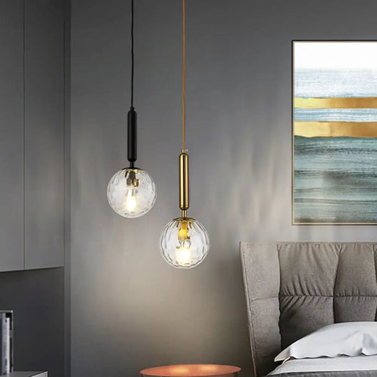Postmodern Black/Gold Ball Pendant Light With Clear Water/White Glass - Bedroom Down Lighting Black