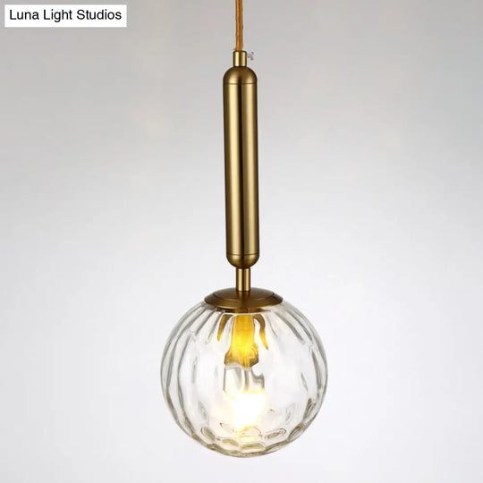 Postmodern Hanging Light: Ball Bedroom Pendant With Clear Water/White Glass & 1 Bulb In Black/Gold