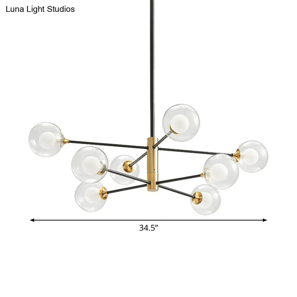 Postmodern 6-Light Chandelier In Black/Gold With Dual Clear Glass Shades