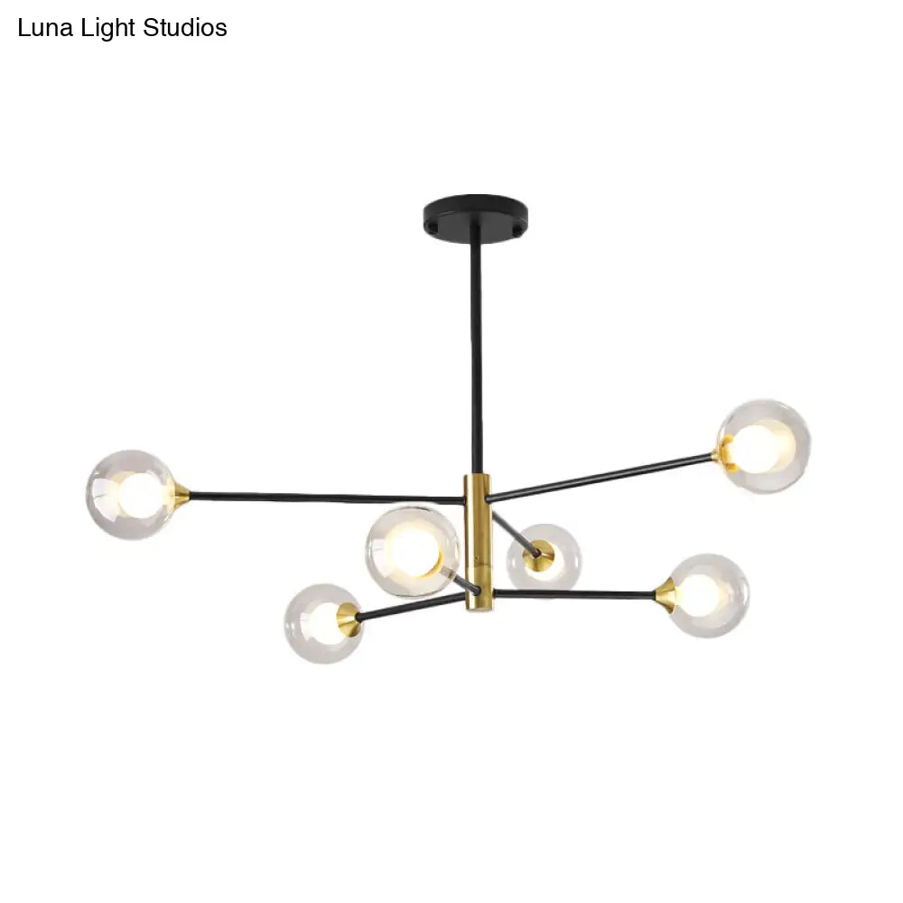 Postmodern 6-Light Chandelier In Black/Gold With Dual Clear Glass Shades