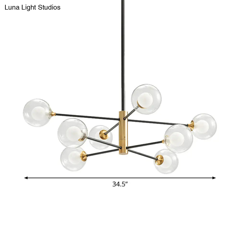 Postmodern Black & Gold Chandelier - 6/8 Lights Branch Design Clear Glass Shades