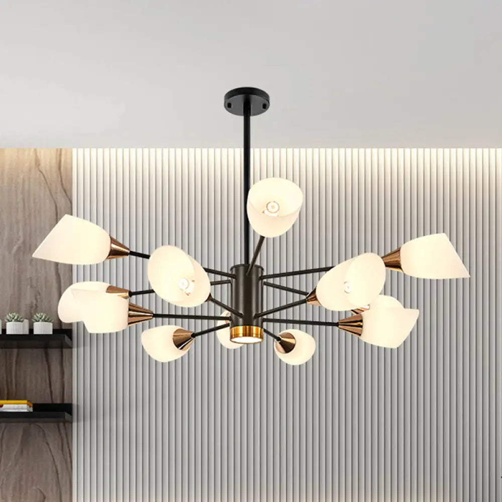 Postmodern Black/Gold Chandelier With Tulip White Glass Shade - 6/10/16 Bulbs For Living Room