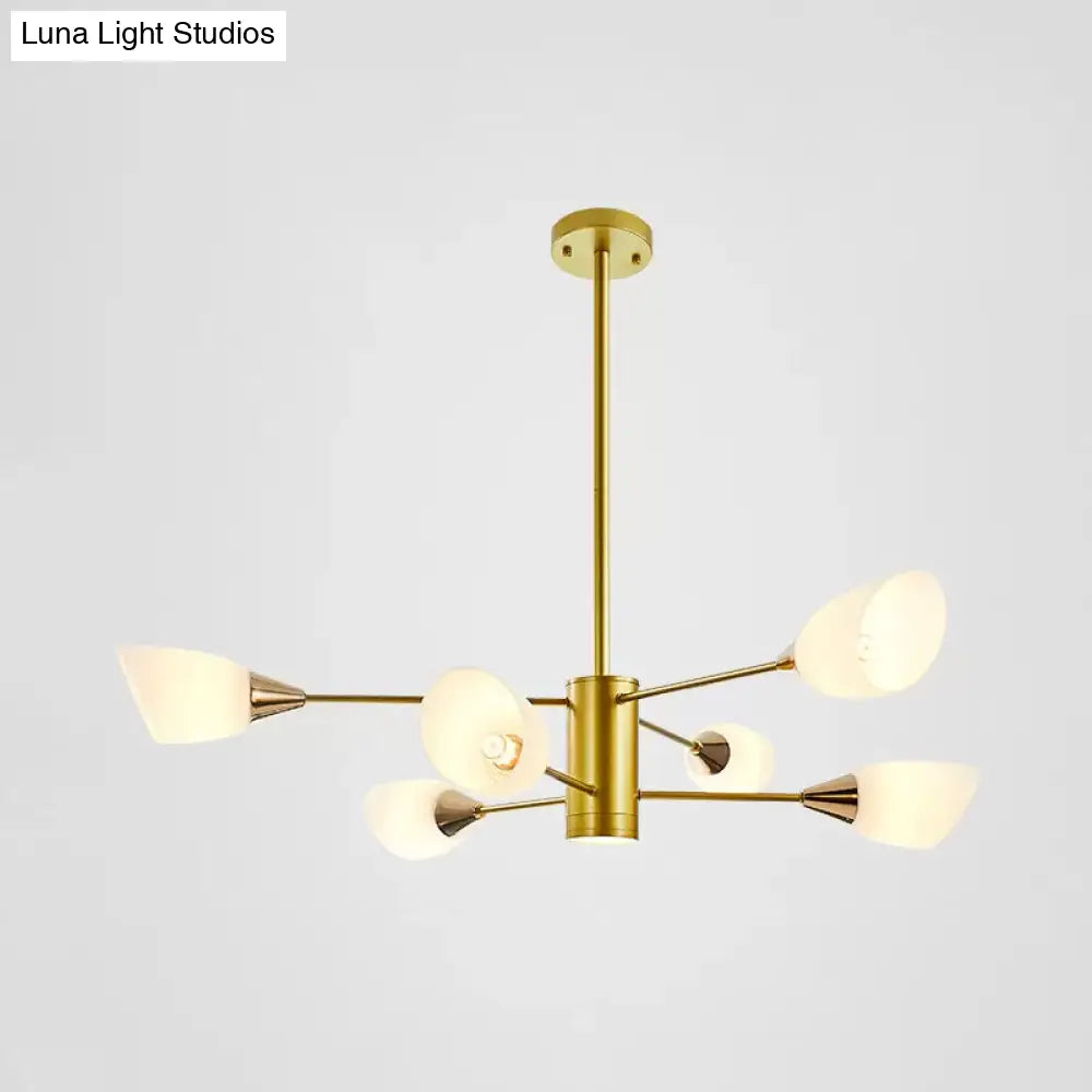 Postmodern Black/Gold Chandelier With Tulip White Glass Shades - Perfect For Living Room Ceiling