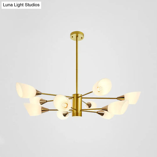 Postmodern Black/Gold Chandelier With Tulip White Glass Shades - Perfect For Living Room Ceiling