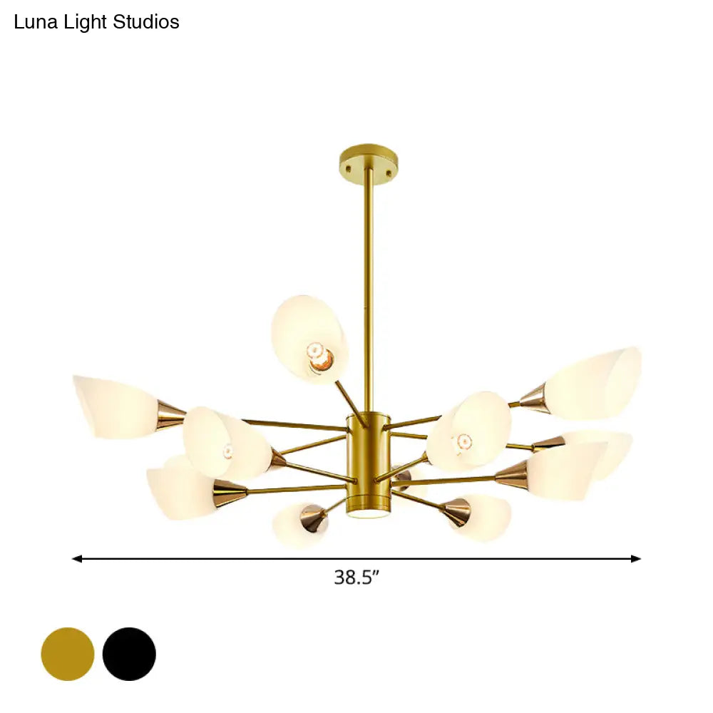 Postmodern Black/Gold Chandelier With Tulip White Glass Shade - 6/10/16 Bulbs For Living Room