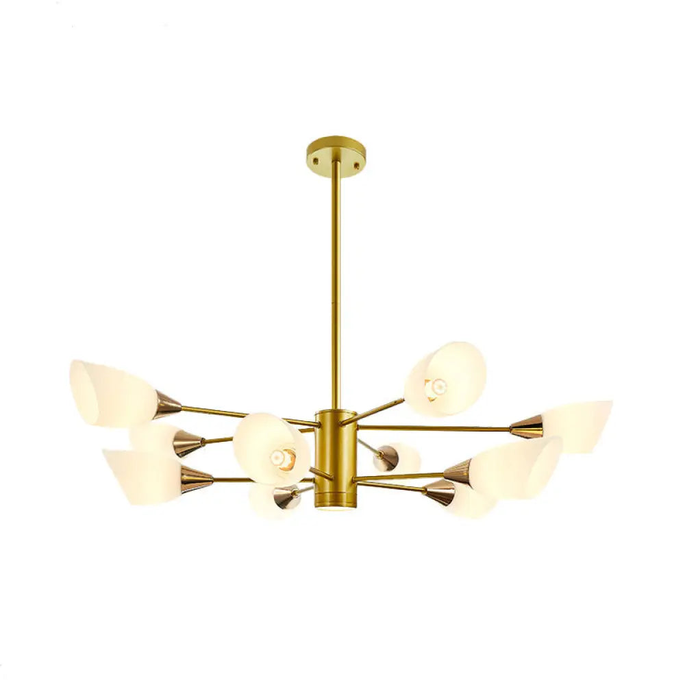 Postmodern Black/Gold Chandelier With Tulip White Glass Shade - 6/10/16 Bulbs For Living Room