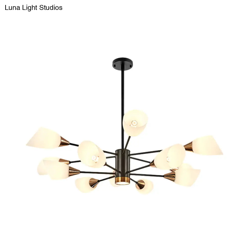 Postmodern Black/Gold Chandelier With Tulip White Glass Shade - 6/10/16 Bulbs For Living Room