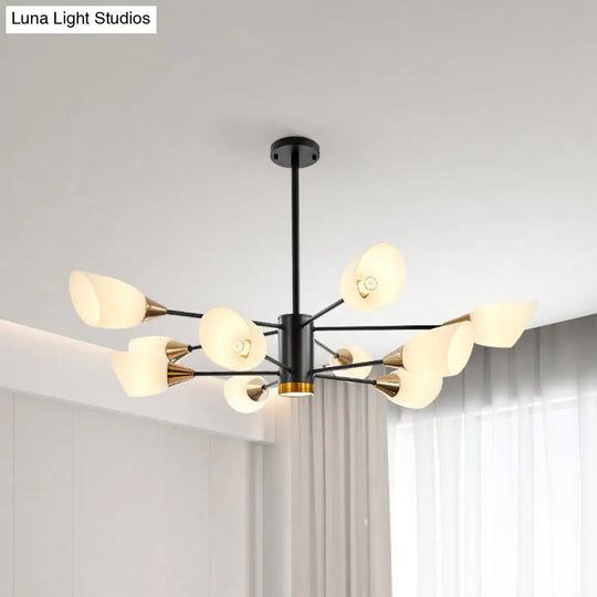 Postmodern Black/Gold Chandelier With Tulip White Glass Shades - Perfect For Living Room Ceiling