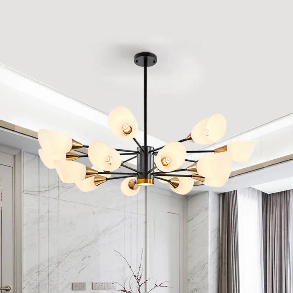 Postmodern Black/Gold Chandelier With Tulip White Glass Shade - 6/10/16 Bulbs For Living Room