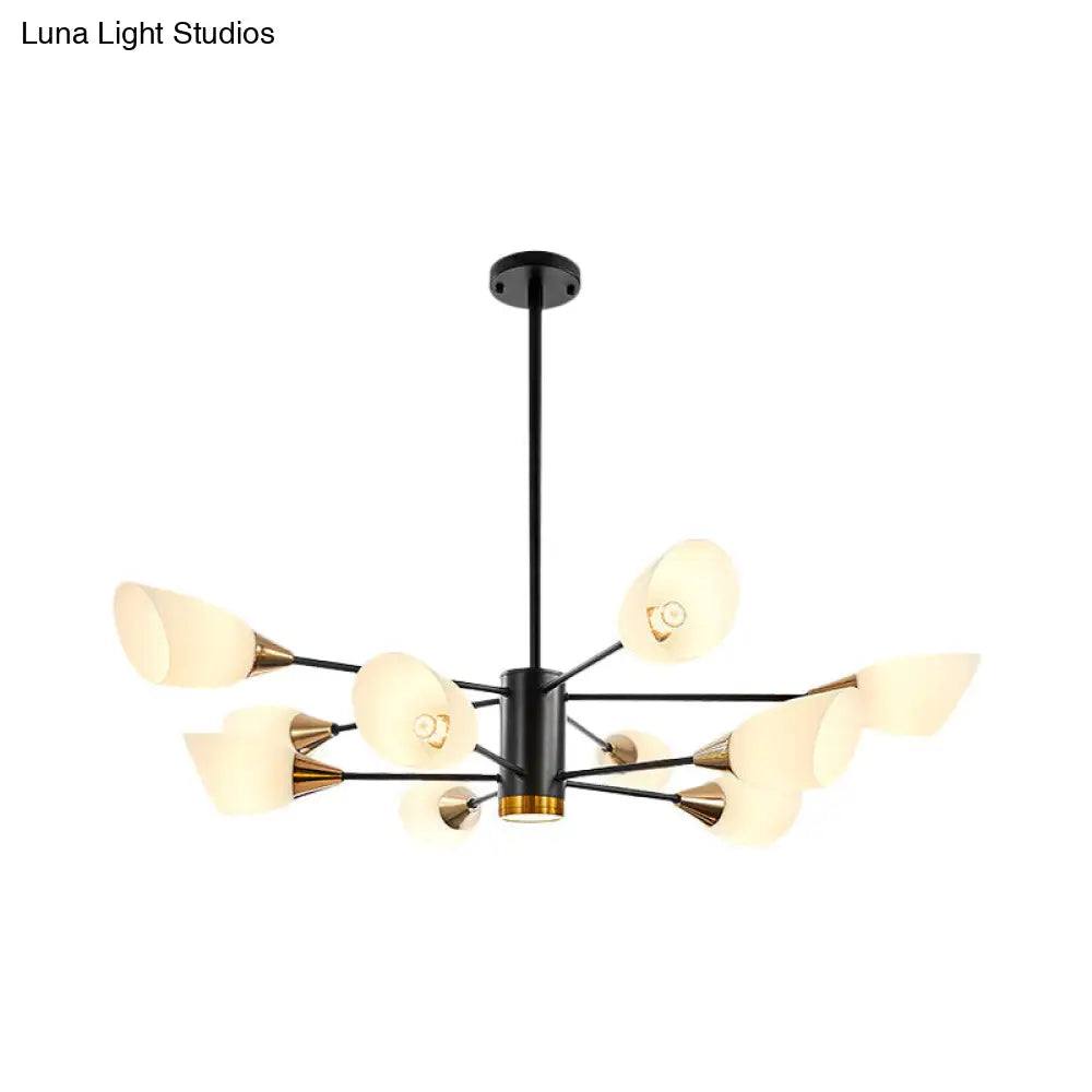 Postmodern Black/Gold Chandelier With Tulip White Glass Shades - Perfect For Living Room Ceiling