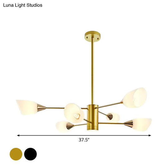 Postmodern Black/Gold Chandelier With Tulip White Glass Shades - Perfect For Living Room Ceiling