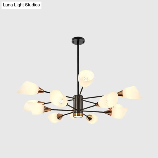 Postmodern Black/Gold Chandelier With Tulip White Glass Shades - Perfect For Living Room Ceiling