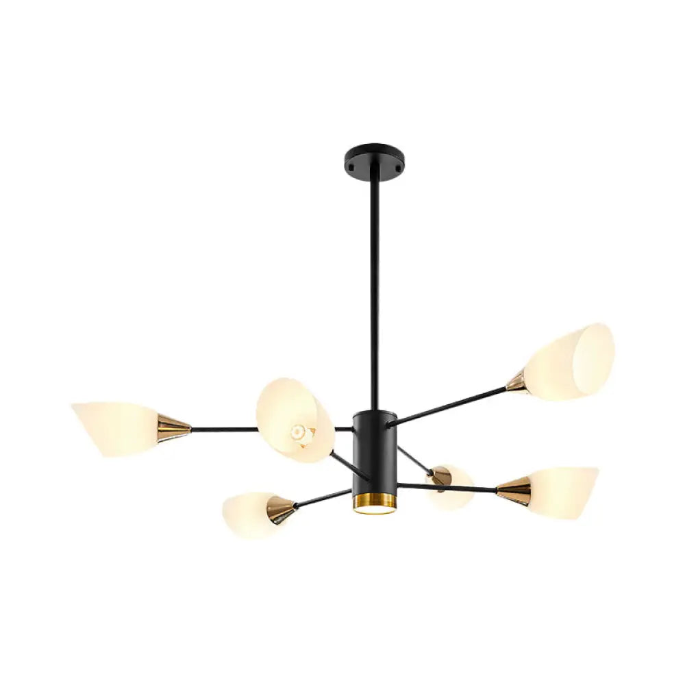 Postmodern Black/Gold Chandelier With Tulip White Glass Shade - 6/10/16 Bulbs For Living Room