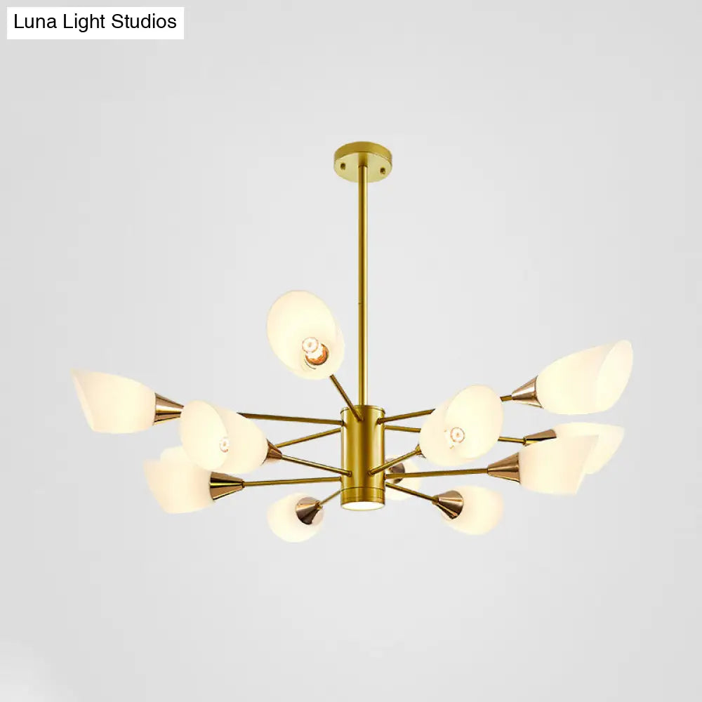 Postmodern Black/Gold Chandelier With Tulip White Glass Shade - 6/10/16 Bulbs For Living Room