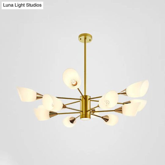 Postmodern Black/Gold Chandelier With Tulip White Glass Shade - 6/10/16 Bulbs For Living Room