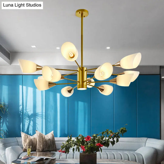 Postmodern Black/Gold Chandelier With Tulip White Glass Shades - Perfect For Living Room Ceiling