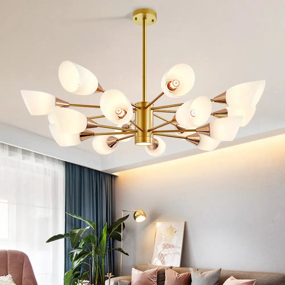 Postmodern Black/Gold Chandelier With Tulip White Glass Shade - 6/10/16 Bulbs For Living Room