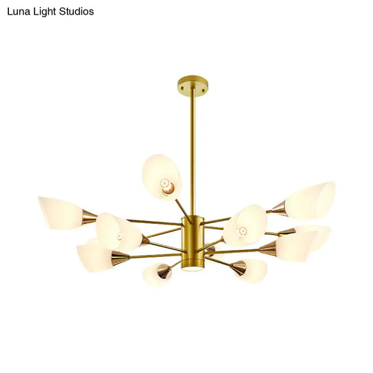 Postmodern Black/Gold Chandelier With Tulip White Glass Shades - Perfect For Living Room Ceiling