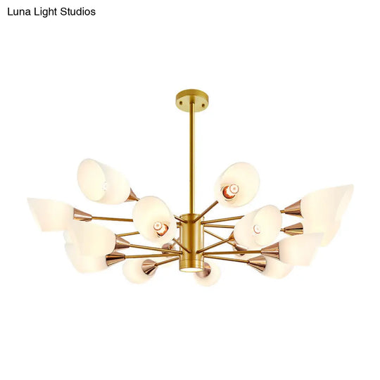 Postmodern Black/Gold Chandelier With Tulip White Glass Shade - 6/10/16 Bulbs For Living Room