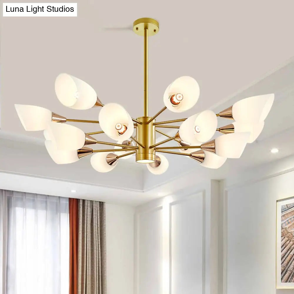 Postmodern Black/Gold Chandelier With Tulip White Glass Shades - Perfect For Living Room Ceiling