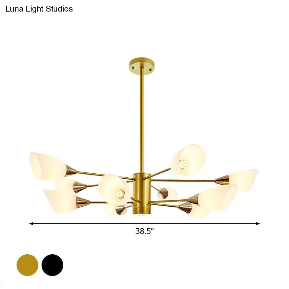 Postmodern Black/Gold Chandelier With Tulip White Glass Shades - Perfect For Living Room Ceiling