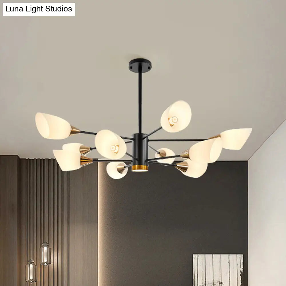 Postmodern Black/Gold Chandelier With Tulip White Glass Shade - 6/10/16 Bulbs For Living Room