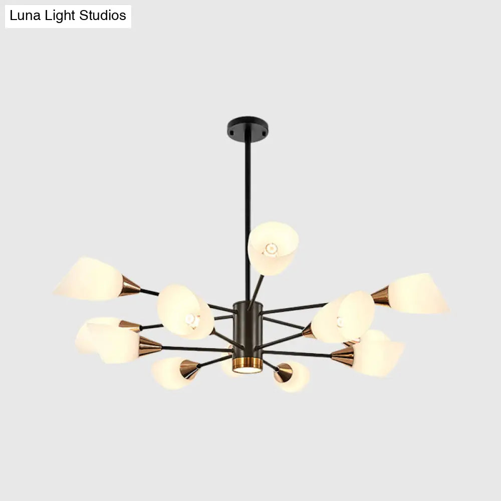 Postmodern Black/Gold Chandelier With Tulip White Glass Shade - 6/10/16 Bulbs For Living Room