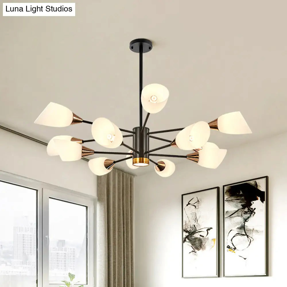 Postmodern Black/Gold Chandelier With Tulip White Glass Shade - 6/10/16 Bulbs For Living Room