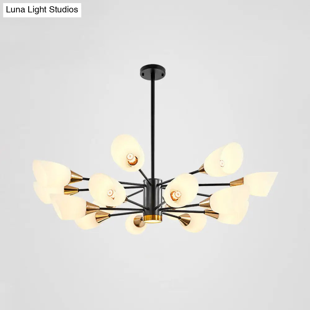 Postmodern Black/Gold Chandelier With Tulip White Glass Shades - Perfect For Living Room Ceiling