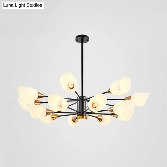 Postmodern Black/Gold Chandelier With Tulip White Glass Shades - Perfect For Living Room Ceiling