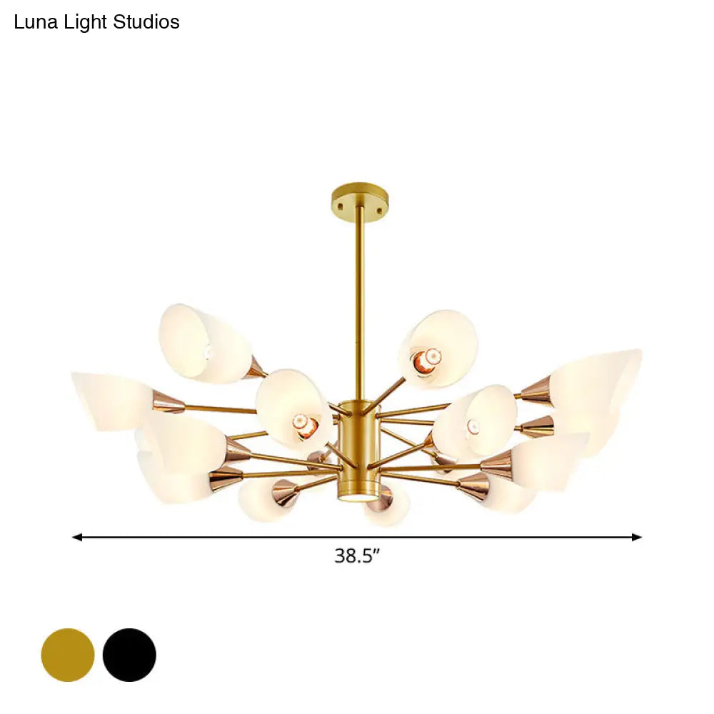 Postmodern Black/Gold Chandelier With Tulip White Glass Shade - 6/10/16 Bulbs For Living Room