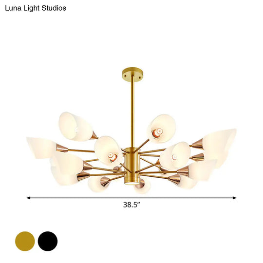 Postmodern Black/Gold Chandelier With Tulip White Glass Shade - 6/10/16 Bulbs For Living Room