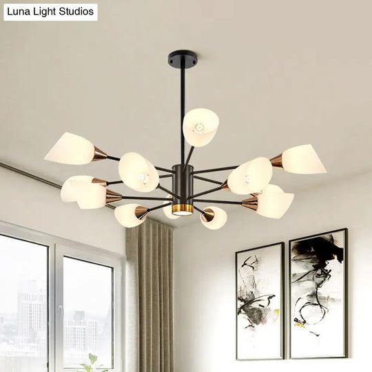 Postmodern Black/Gold Chandelier With Tulip White Glass Shades - Perfect For Living Room Ceiling