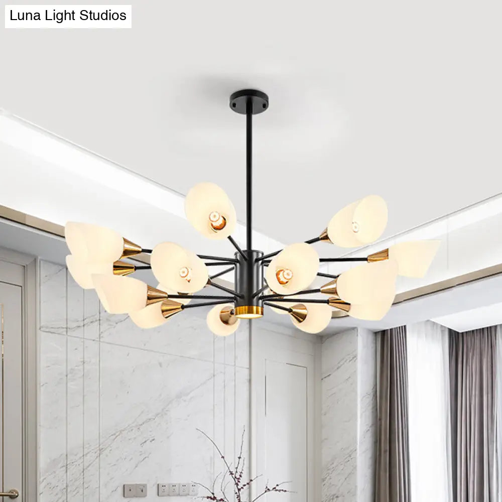 Postmodern Black/Gold Chandelier With Tulip White Glass Shades - Perfect For Living Room Ceiling