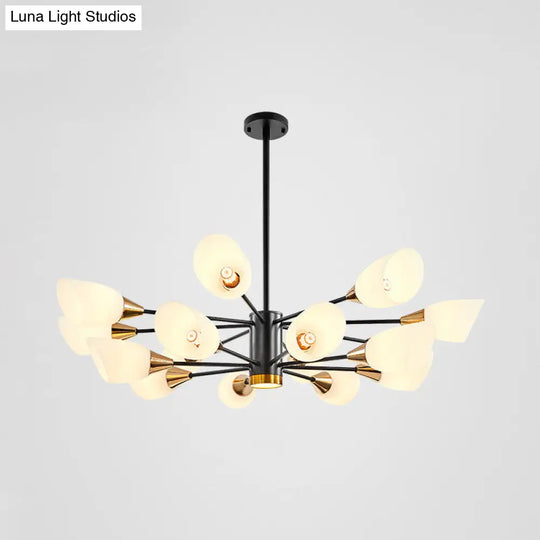 Postmodern Black/Gold Chandelier With Tulip White Glass Shade - 6/10/16 Bulbs For Living Room