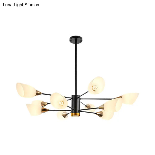 Postmodern Black/Gold Chandelier With Tulip White Glass Shade - 6/10/16 Bulbs For Living Room