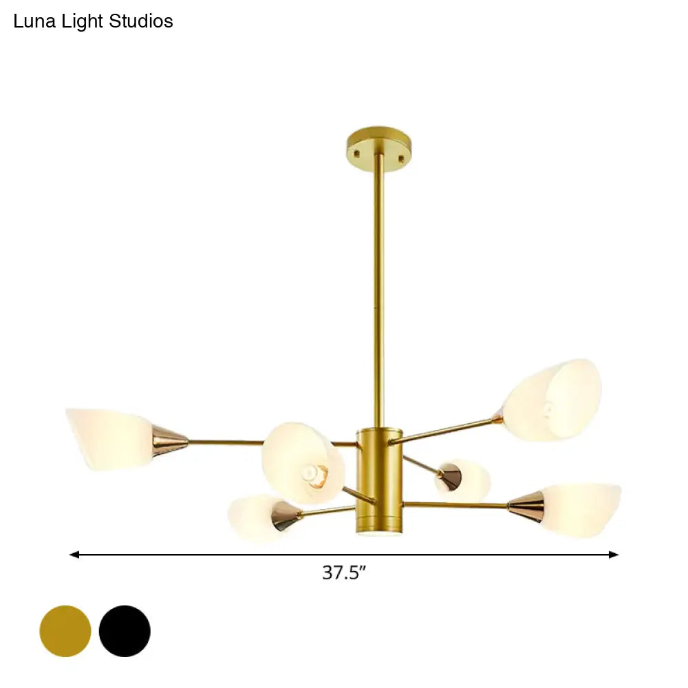 Postmodern Black/Gold Chandelier With Tulip White Glass Shade - 6/10/16 Bulbs For Living Room