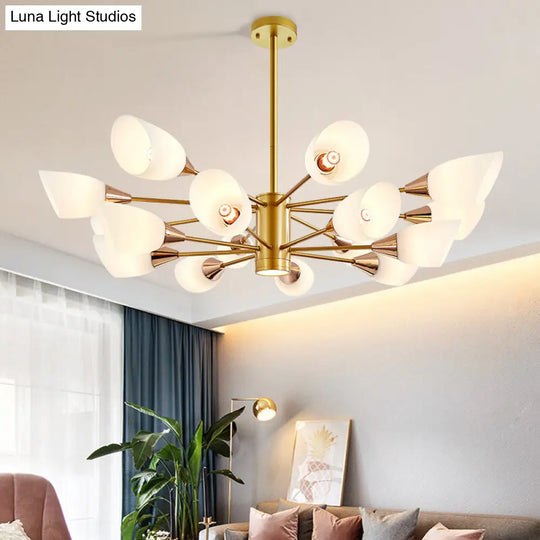 Postmodern Black/Gold Chandelier With Tulip White Glass Shades - Perfect For Living Room Ceiling