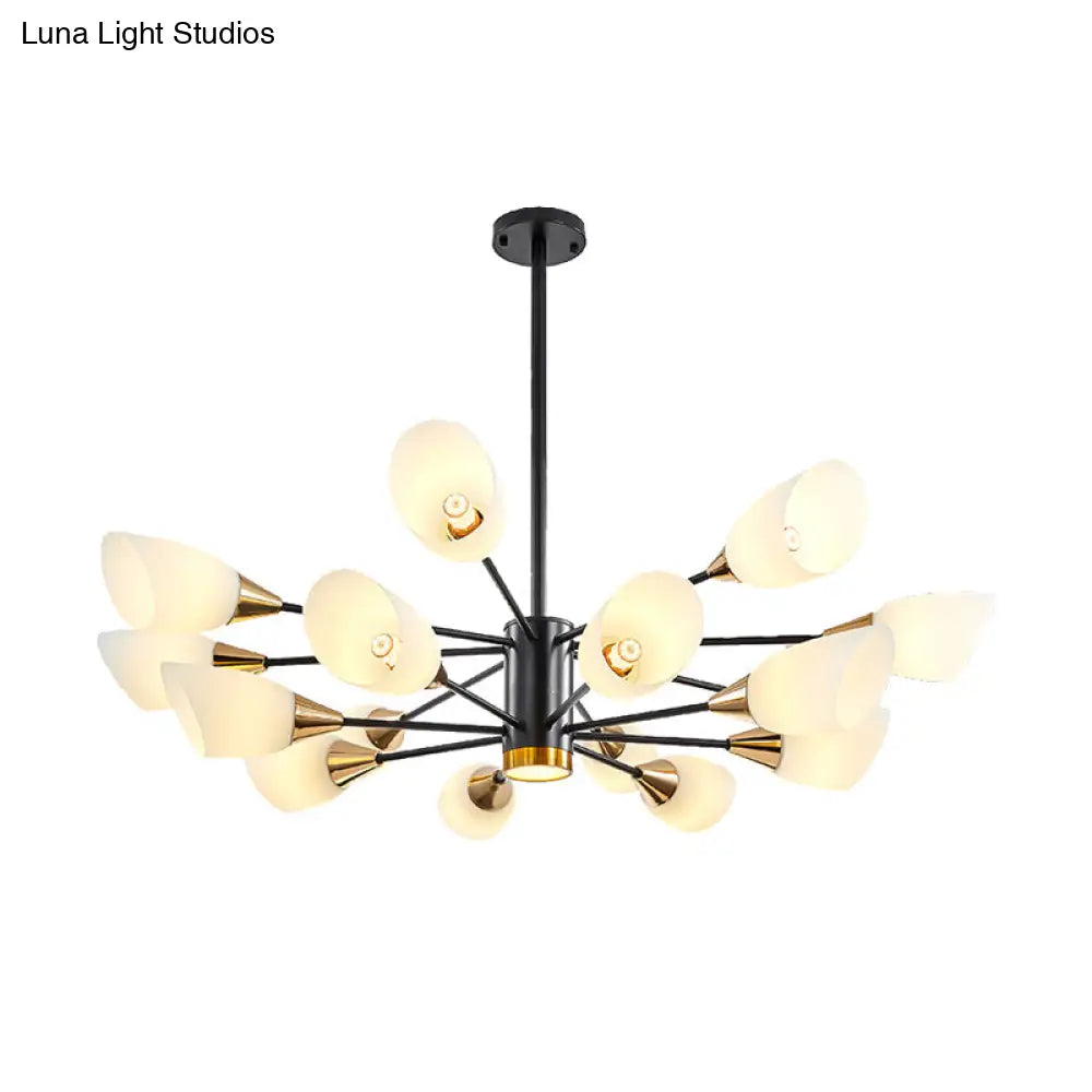 Postmodern Black/Gold Chandelier With Tulip White Glass Shades - Perfect For Living Room Ceiling